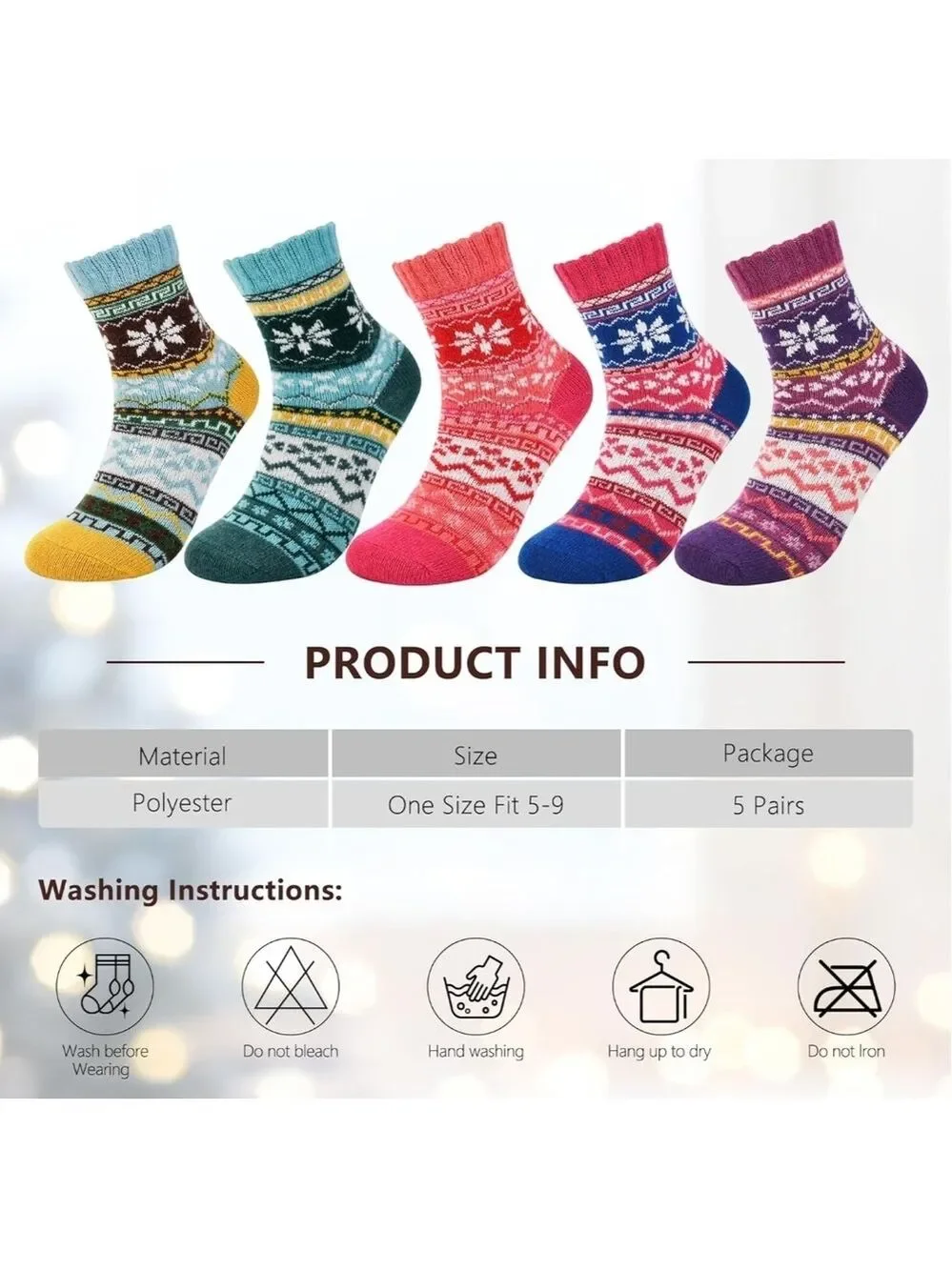 Vibrant Womens Wool-look Patterned Socks Set